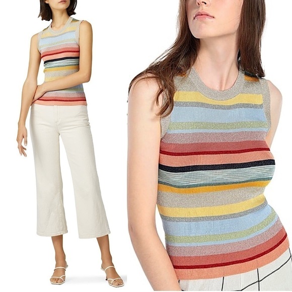 MISSONI 70s Lightweight Rib Knit Colorblock Metallic Stripe Sleeveless Sweater M - Picture 3 of 12